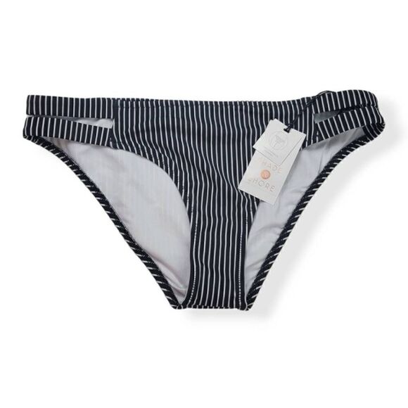 Shade & Shore Striped  Cheeky Bikini Bottom Small - Picture 1 of 3